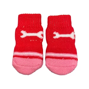 Csontocskás piros kutyazokni, csúszásgátló talppal, M-es