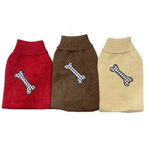 Kötött kutyapulóver csont mintával, piros, XL-es