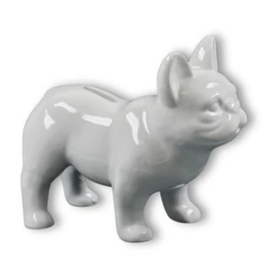 Álló francia bulldog persely, fehér