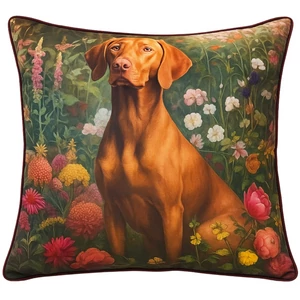 Prémium barna vizsla virágok között mintás díszpárna, 45 x 45 cm