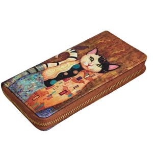 Gustav Klimt stílusú macska mintás nagy pénztárca