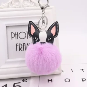 Lila pompom kulcstartó, francia bulldog