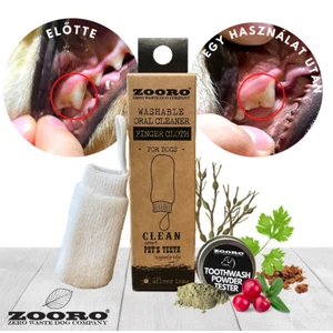 Zooro® - Mosható és ujjra húzható, ezüstionos fogtisztító kutyáknak, ajándék fogmosó porral