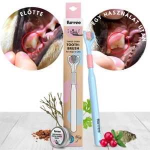 Fürree három oldalú fogkefe kutyáknak és macskáknak, ajándék fogmosó porral