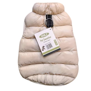 Bélelt kutyakabát hámcsattal, bézs, L-es méret