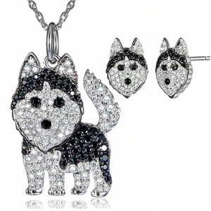 Husky mintás ékszer szett, fülbevaló + nyaklánc