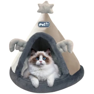 Rénszarvasos kutya/macska sátor, puha házikó kisállatoknak 45 x 45 cm, szürke