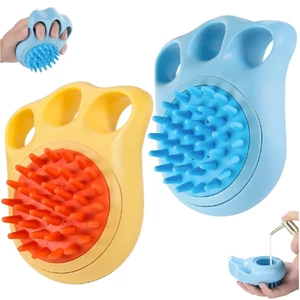 Mancs alakú szilikon kutyamosó beépített sampon adagolóval, kék