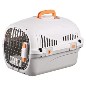 Kompakt macska- és kisállat-hordozó, narancs fogantyúval és szellőzőrácsokkal, 47×30×28 cm