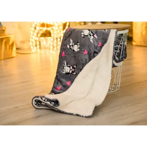 Bulldog mintás PRÉMIUM mikroplüss bárány pléd, 200 x 230 cm, szürke