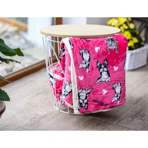 Bulldog mintás PRÉMIUM mikroplüss bárány pléd, 200 x 230 cm, rózsaszín