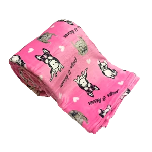 Bulldog mintás wellsoft pléd, 200 x 230 cm, rózsaszín