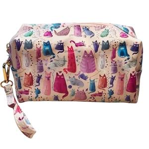 Színes macska mintás kozmetikai táska, bézs