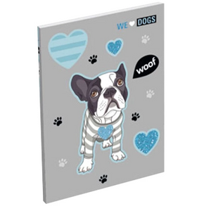 Notesz papírfedeles A/7, We Love Dogs Woof - Francia bulldogos