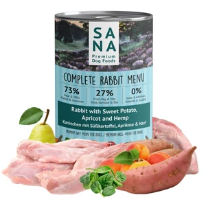 SANADOG Főtt Nyúl Menü édesburgonyával, sárgabarackkal és kendermaggal, 400 g