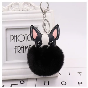 Fekete pompom kulcstartó, francia bulldog