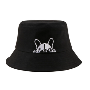 Francia bulldog mintás kalap, fekete