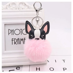 Rózsaszín pompom kulcstartó, francia bulldog