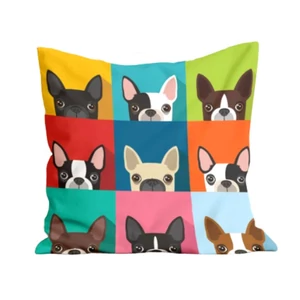Színes francia bulldog mintás párna, 45 x 45 cm