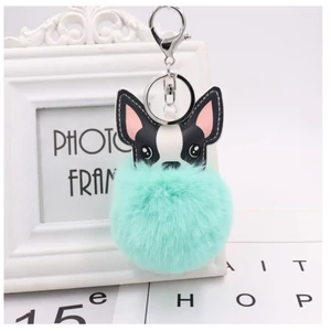 Türkiz pompom kulcstartó, francia bulldog