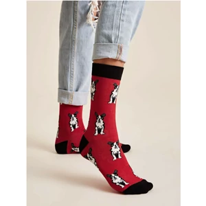 Piros-fekete francia bulldog mintás pamut zokni, 36-41-ig