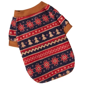 Norvégmintás karácsonyi kutyapulcsi, barna-piros-kék, XL