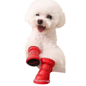 Téli bélelt kutyacipő, piros, Les