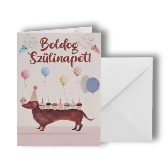 „Boldog Szülinapot” tacskós képeslap + boríték