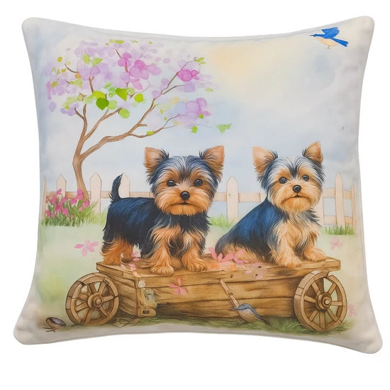 Prémium yorkshire terrier kölykök mintás díszpárna, 45 x 45 cm