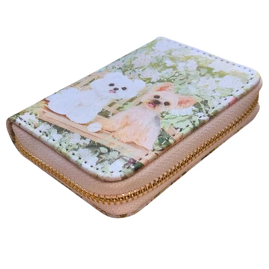 Yorkie és Bichon mintás cipzáras kis pénztárca