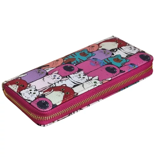 Macska mintás nagy pénztárca, rózsaszín