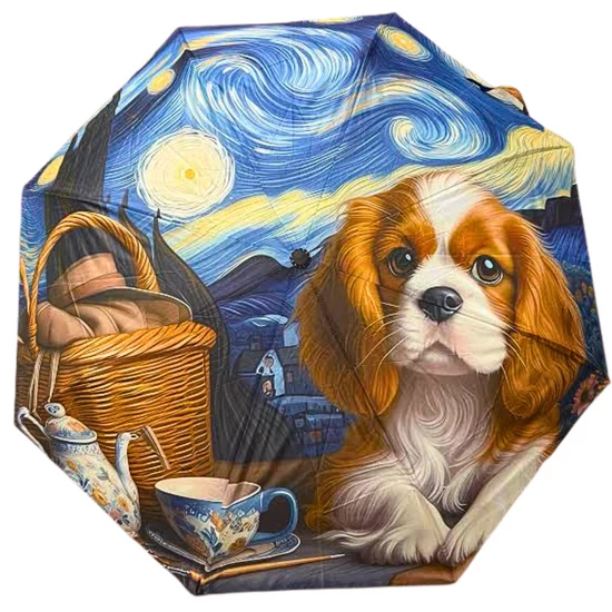 Van Gogh stílusú spániel mintás összecsukható esernyő