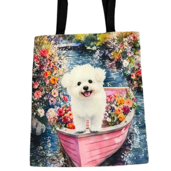 Bichon virágos csónakban mintás vászontáska 