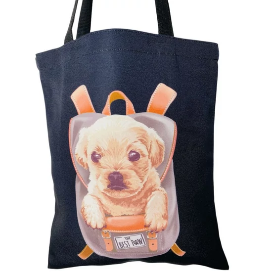 Kölyök kutya hátizsákban mintás vászontáska