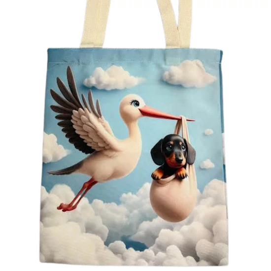 Tacskó kölyök gólyával mintás vászontáska 