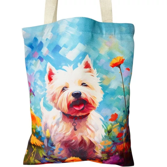 Westie a réten mintás vászontáska