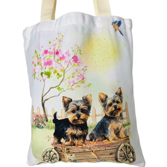 Yorkshire terrier kölykök mintás nagy vászontáska