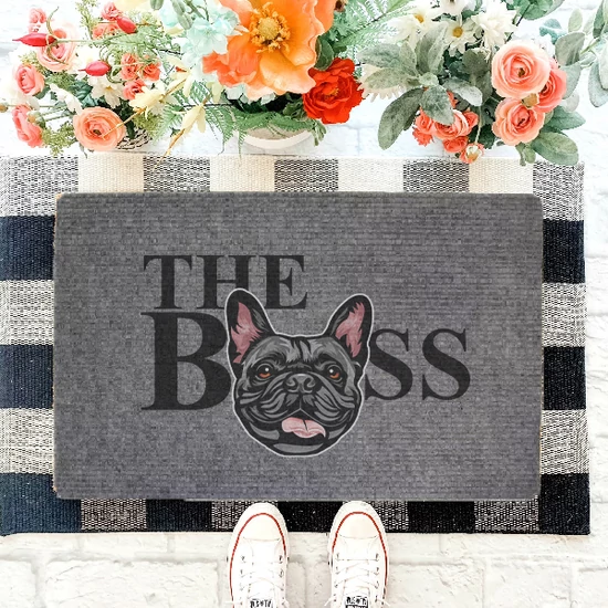 The Boss francia bulldog mintás lábtörlő, szürke