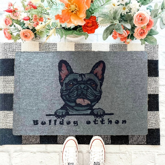 Bulldog Otthon francia bulldog mintás lábtörlő, szürke