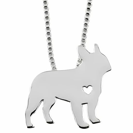 Francia bulldog nyaklánc, ezüst színben