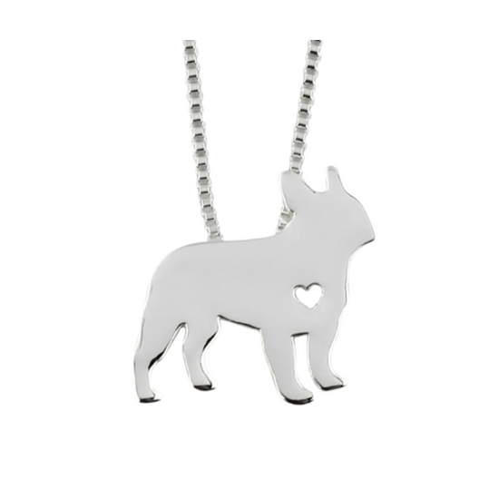 Francia bulldog nyaklánc, ezüst színben