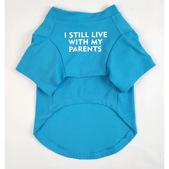 "Még mindig a szüleimmel élek" kutyapóló, világoskék, XXL-es