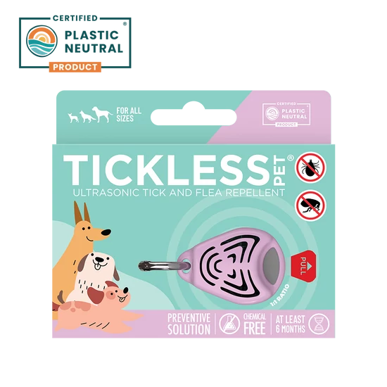Vegyszermentes ultrahangos kullancs- és bolhariasztó medál kutyáknak és macskáknak, TICKLESS - pink