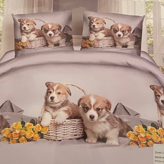Kölyök corgis pamut ágynemű - 7 részes