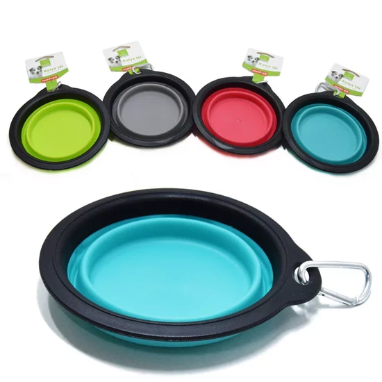 Hordozható, összecsukható kisállat tál utazáshoz, szürke