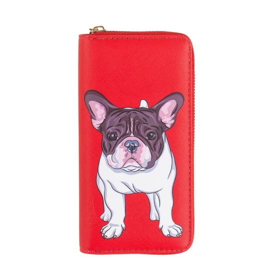 Francia bulldog mintás pénztárca, piros