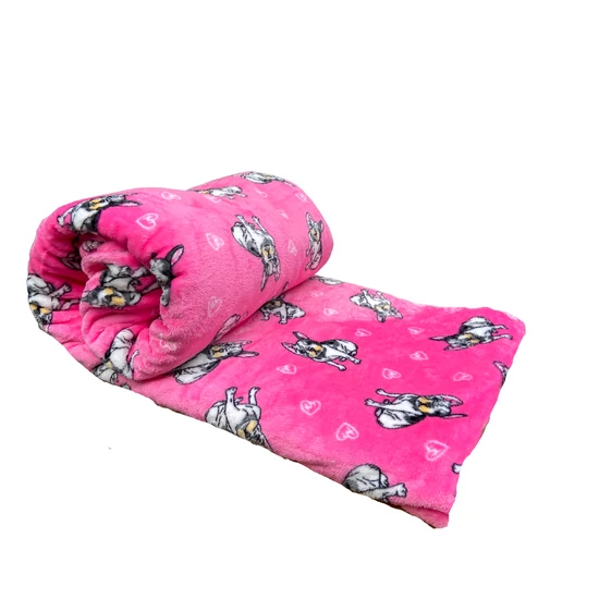 Bulldog mintás wellsoft pléd, 200 x 230 cm, rózsaszín