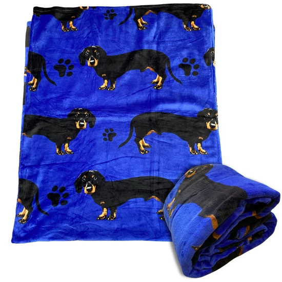 Tacskó mintás wellsoft pléd, 200 x 230 cm, kék