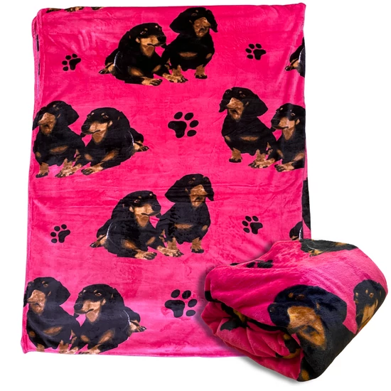 Tacskó mintás wellsoft pléd, 200 x 230 cm, rózsaszín