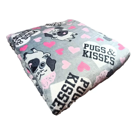 Mopsz mintás wellsoft pléd, 200 x 230 cm, szürke
